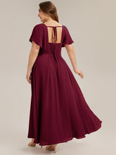 Load image into Gallery viewer, Color=Burgundy | Fast Delivery Short Sleeve Ruffle Backless Ruched A-Line Floor Length Bridesmaid Dresses-Burgundy 7