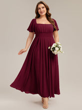Load image into Gallery viewer, Color=Burgundy | Fast Delivery Short Sleeve Ruffle Backless Ruched A-Line Floor Length Bridesmaid Dresses-Burgundy 6