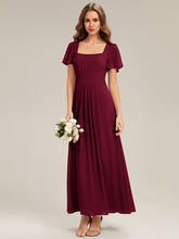 Load image into Gallery viewer, Color=Burgundy | Fast Delivery Short Sleeve Ruffle Backless Ruched A-Line Floor Length Bridesmaid Dresses-Burgundy 4
