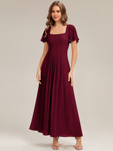 Load image into Gallery viewer, Color=Burgundy | Fast Delivery Short Sleeve Ruffle Backless Ruched A-Line Floor Length Bridesmaid Dresses-Burgundy 5