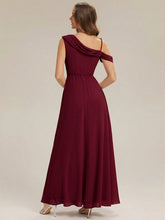 Load image into Gallery viewer, Color=Burgundy | Fast Delivery Short Sleeve Asymmetrical A-Line Floor Length Rhinestone Bridesmaid Dresses-Burgundy 2