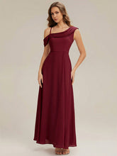 Load image into Gallery viewer, Color=Burgundy | Fast Delivery Short Sleeve Asymmetrical A-Line Floor Length Rhinestone Bridesmaid Dresses-Burgundy 4