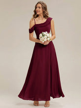 Load image into Gallery viewer, Color=Burgundy | Fast Delivery Short Sleeve Asymmetrical A-Line Floor Length Rhinestone Bridesmaid Dresses-Burgundy 5