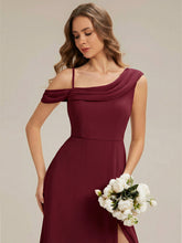 Load image into Gallery viewer, Color=Burgundy | Fast Delivery Short Sleeve Asymmetrical A-Line Floor Length Rhinestone Bridesmaid Dresses-Burgundy 3