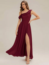 Load image into Gallery viewer, Color=Burgundy | Fast Delivery Short Sleeve Asymmetrical A-Line Floor Length Rhinestone Bridesmaid Dresses-Burgundy 1
