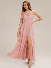 Load image into Gallery viewer, Color=Dusty Rose | Fast Delivery Short Sleeve Asymmetrical A-Line Floor Length Rhinestone Bridesmaid Dresses-Dusty Rose 6