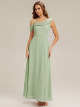 Load image into Gallery viewer, Color=Mint Green | Fast Delivery Short Sleeve Asymmetrical A-Line Floor Length Rhinestone Bridesmaid Dresses-Mint Green 14