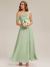 Load image into Gallery viewer, Color=Mint Green | Fast Delivery Short Sleeve Asymmetrical A-Line Floor Length Rhinestone Bridesmaid Dresses-Mint Green 15