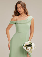 Load image into Gallery viewer, Color=Mint Green | Fast Delivery Short Sleeve Asymmetrical A-Line Floor Length Rhinestone Bridesmaid Dresses-Mint Green 13