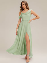 Load image into Gallery viewer, Color=Mint Green | Fast Delivery Short Sleeve Asymmetrical A-Line Floor Length Rhinestone Bridesmaid Dresses-Mint Green 11