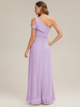 Load image into Gallery viewer, Color=Frosted Lilac | Volume Discounts Short Sleeve Asymmetrical Non-Stretch A-Line Floor Length Bridesmaid Dresses-Frosted Lilac 2