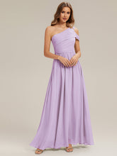 Load image into Gallery viewer, Color=Frosted Lilac | Volume Discounts Short Sleeve Asymmetrical Non-Stretch A-Line Floor Length Bridesmaid Dresses-Frosted Lilac 4