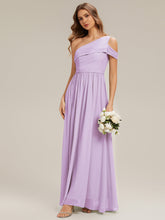 Load image into Gallery viewer, Color=Frosted Lilac | Volume Discounts Short Sleeve Asymmetrical Non-Stretch A-Line Floor Length Bridesmaid Dresses-Frosted Lilac 5