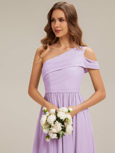 Load image into Gallery viewer, Color=Frosted Lilac | Volume Discounts Short Sleeve Asymmetrical Non-Stretch A-Line Floor Length Bridesmaid Dresses-Frosted Lilac 3
