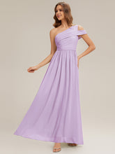 Load image into Gallery viewer, Color=Frosted Lilac | Volume Discounts Short Sleeve Asymmetrical Non-Stretch A-Line Floor Length Bridesmaid Dresses-Frosted Lilac 1