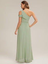 Load image into Gallery viewer, Color=Mint Green | Volume Discounts Short Sleeve Asymmetrical Non-Stretch A-Line Floor Length Bridesmaid Dresses-Mint Green 7
