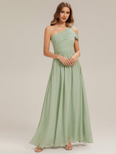 Load image into Gallery viewer, Color=Mint Green | Volume Discounts Short Sleeve Asymmetrical Non-Stretch A-Line Floor Length Bridesmaid Dresses-Mint Green 9