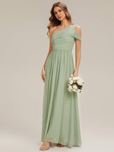 Load image into Gallery viewer, Color=Mint Green | Volume Discounts Short Sleeve Asymmetrical Non-Stretch A-Line Floor Length Bridesmaid Dresses-Mint Green 10