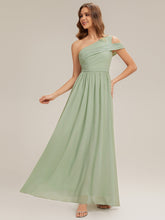Load image into Gallery viewer, Color=Mint Green | Volume Discounts Short Sleeve Asymmetrical Non-Stretch A-Line Floor Length Bridesmaid Dresses-Mint Green 6