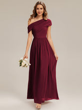 Load image into Gallery viewer, Color=Burgundy | Strapless Asymmetrical A-Line Bridesmaid Dress 4