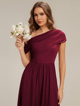 Load image into Gallery viewer, Color=Burgundy | Strapless Asymmetrical A-Line Bridesmaid Dress 5