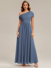 Load image into Gallery viewer, Color=Dusty blue | Strapless Asymmetrical A-Line Bridesmaid Dress 3