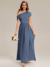 Load image into Gallery viewer, Color=Dusty blue | Strapless Asymmetrical A-Line Bridesmaid Dress 4