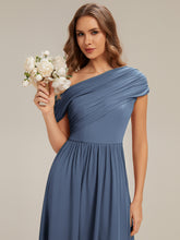Load image into Gallery viewer, Color=Dusty blue | Strapless Asymmetrical A-Line Bridesmaid Dress 5