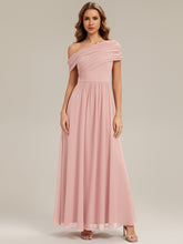 Load image into Gallery viewer, Color=Pink | Strapless Asymmetrical A-Line Bridesmaid Dress-Pink 4