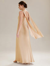 Load image into Gallery viewer, Color=Champagne | Wholesale Pricing Sleeveless Halter Neck Fishtail Floor Length Dress with Thigh-High Slit, Bridesmaid Dresses-Champagne 2
