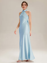 Load image into Gallery viewer, Color=Ice Blue | Wholesale Pricing Sleeveless Halter Neck Fishtail Floor Length Dress with Thigh-High Slit, Bridesmaid Dresses-Ice Blue 9