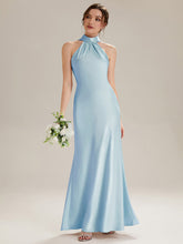 Load image into Gallery viewer, Color=Ice Blue | Wholesale Pricing Sleeveless Halter Neck Fishtail Floor Length Dress with Thigh-High Slit, Bridesmaid Dresses-Ice Blue 10