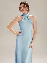 Load image into Gallery viewer, Color=Ice Blue | Wholesale Pricing Sleeveless Halter Neck Fishtail Floor Length Dress with Thigh-High Slit, Bridesmaid Dresses-Ice Blue 8