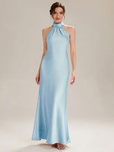 Load image into Gallery viewer, Color=Ice Blue | Wholesale Pricing Sleeveless Halter Neck Fishtail Floor Length Dress with Thigh-High Slit, Bridesmaid Dresses-Ice Blue 6