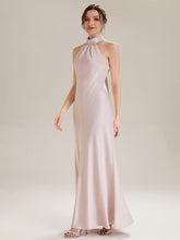 Load image into Gallery viewer, Color=Pink | Wholesale Pricing Sleeveless Halter Neck Fishtail Floor Length Dress with Thigh-High Slit, Bridesmaid Dresses-Pink 14