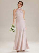 Load image into Gallery viewer, Color=Pink | Wholesale Pricing Sleeveless Halter Neck Fishtail Floor Length Dress with Thigh-High Slit, Bridesmaid Dresses-Pink 15