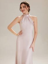Load image into Gallery viewer, Color=Pink | Wholesale Pricing Sleeveless Halter Neck Fishtail Floor Length Dress with Thigh-High Slit, Bridesmaid Dresses-Pink 13