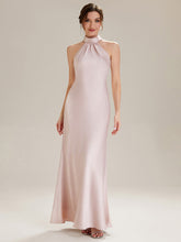 Load image into Gallery viewer, Color=Pink | Wholesale Pricing Sleeveless Halter Neck Fishtail Floor Length Dress with Thigh-High Slit, Bridesmaid Dresses-Pink 11