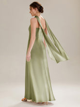 Load image into Gallery viewer, Color=Sage Green | Wholesale Pricing Sleeveless Halter Neck Fishtail Floor Length Dress with Thigh-High Slit, Bridesmaid Dresses-Sage Green 17