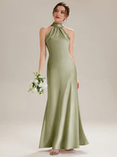 Load image into Gallery viewer, Color=Sage Green | Wholesale Pricing Sleeveless Halter Neck Fishtail Floor Length Dress with Thigh-High Slit, Bridesmaid Dresses-Sage Green 20