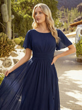Load image into Gallery viewer, Color=Navy Blue | Commercial Wholesale Short Sleeve Ruffled Round Neck High-Low Asymmetrical Bridesmaid Dresses 9