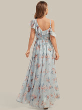 Load image into Gallery viewer, Color=Amber Bloom | Volume Discounts Short Sleeve Ruffle Asymmetrical A-Line Floor Length Bridesmaid Dresses 2