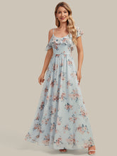 Load image into Gallery viewer, Color=Amber Bloom | Volume Discounts Short Sleeve Ruffle Asymmetrical A-Line Floor Length Bridesmaid Dresses 4