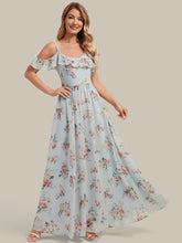 Load image into Gallery viewer, Color=Amber Bloom | Volume Discounts Short Sleeve Ruffle Asymmetrical A-Line Floor Length Bridesmaid Dresses 1