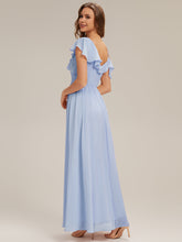 Load image into Gallery viewer, Color=Ice Blue | Volume Discounts Short Sleeve Ruffle Asymmetrical A-Line Floor Length Bridesmaid Dresses-Ice Blue 2