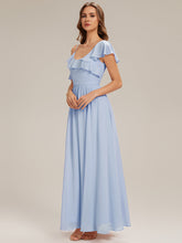 Load image into Gallery viewer, Color=Ice Blue | Volume Discounts Short Sleeve Ruffle Asymmetrical A-Line Floor Length Bridesmaid Dresses-Ice Blue 4