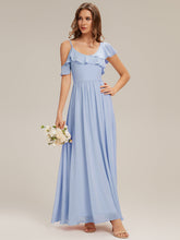 Load image into Gallery viewer, Color=Ice Blue | Volume Discounts Short Sleeve Ruffle Asymmetrical A-Line Floor Length Bridesmaid Dresses-Ice Blue 5