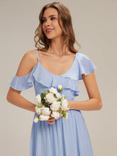 Load image into Gallery viewer, Color=Ice Blue | Volume Discounts Short Sleeve Ruffle Asymmetrical A-Line Floor Length Bridesmaid Dresses-Ice Blue 3
