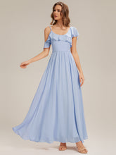 Load image into Gallery viewer, Color=Ice Blue | Volume Discounts Short Sleeve Ruffle Asymmetrical A-Line Floor Length Bridesmaid Dresses-Ice Blue 1