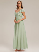 Load image into Gallery viewer, Color=Mint Green | Volume Discounts Short Sleeve Ruffle Asymmetrical A-Line Floor Length Bridesmaid Dresses-Mint Green 9